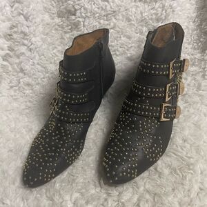 Jeffrey Campbell Starburst leather Black Studded Ankle Boots with Buckles SZ8.5